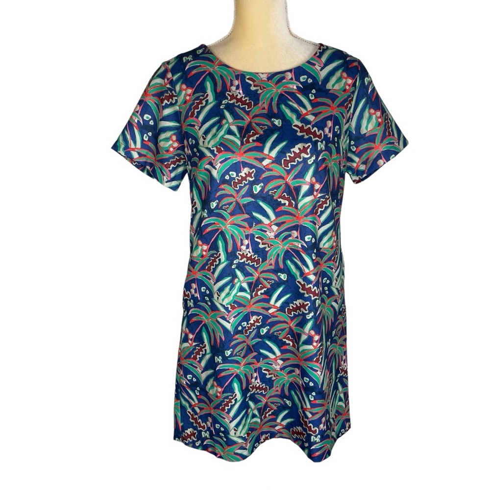 Lili Sidonio Molly Bracken Tropical Print Short Sleeve Shift Dress Size Medium‎